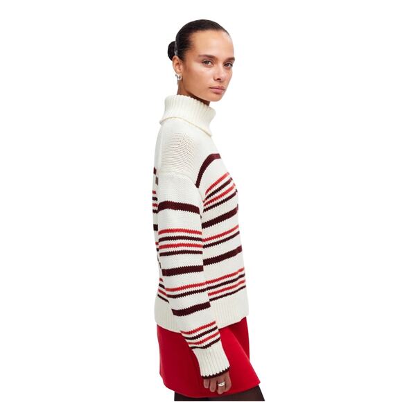 Madewell Striped Cotton Turtleneck Sweater XXS Cream Red NWOT - Picture 2 of 9